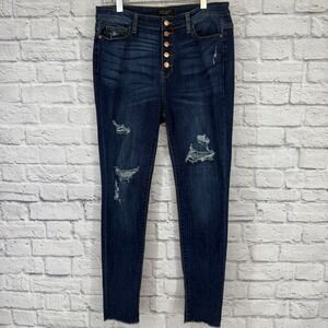 Judy Blue Jeans Womens 15/32 Skinny Distressed Raw Hem‎ Stretch Denim Button Fly